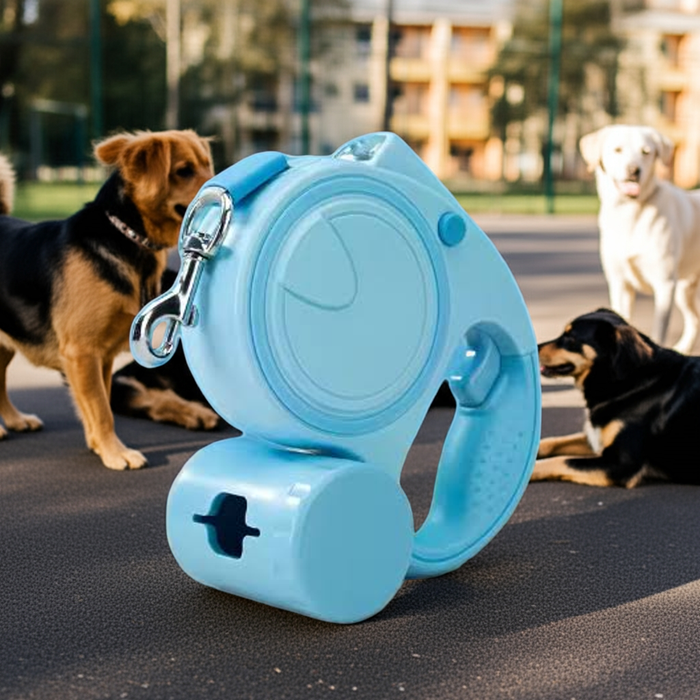 Retractable Pet Leash with Flashlight and Poopbag Dispenser